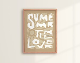 Affiche "SUMMERTIME" Sable | impression d'art peinture couleur beige et bleu - Poster typographique - décoration pour la maison