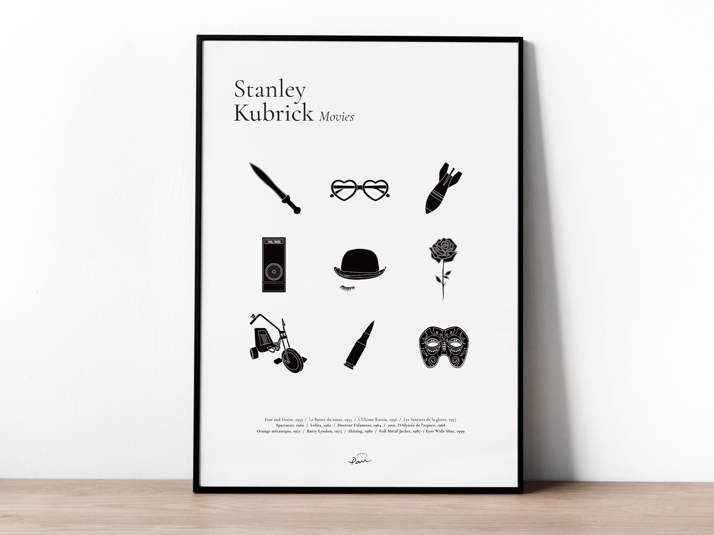 Affiche Stanley Kubrick Movies | Poster Minimaliste Signé - Shining, Full Metal Jacket, Orange Mécan