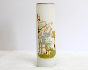 Kitsch Friend Gift Idea Friendship Floral Vintage Kitsch Decor Cute White Frosted Satin Glass Vase Mid Century Cottage Chic