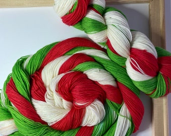 CANDY CANE - Self Striping Sock / Fingering Weight 100g Yarn Hand-Dyed Merino