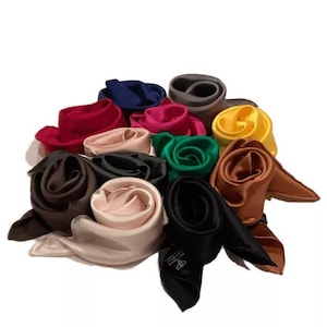 Authentic 100% Mulberry Silk 16mm Square Scarf 50*50*cm , solid colors hand rolled hem each piece.