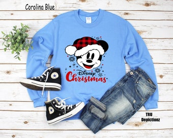 Mickey Mouse in Plaid Santa Christmas Hat Sweatshirt||Mickey Mouse Disney Christmas Sweatshirt||Unisex Sweatshirt