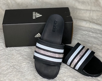 sparkly adidas slides