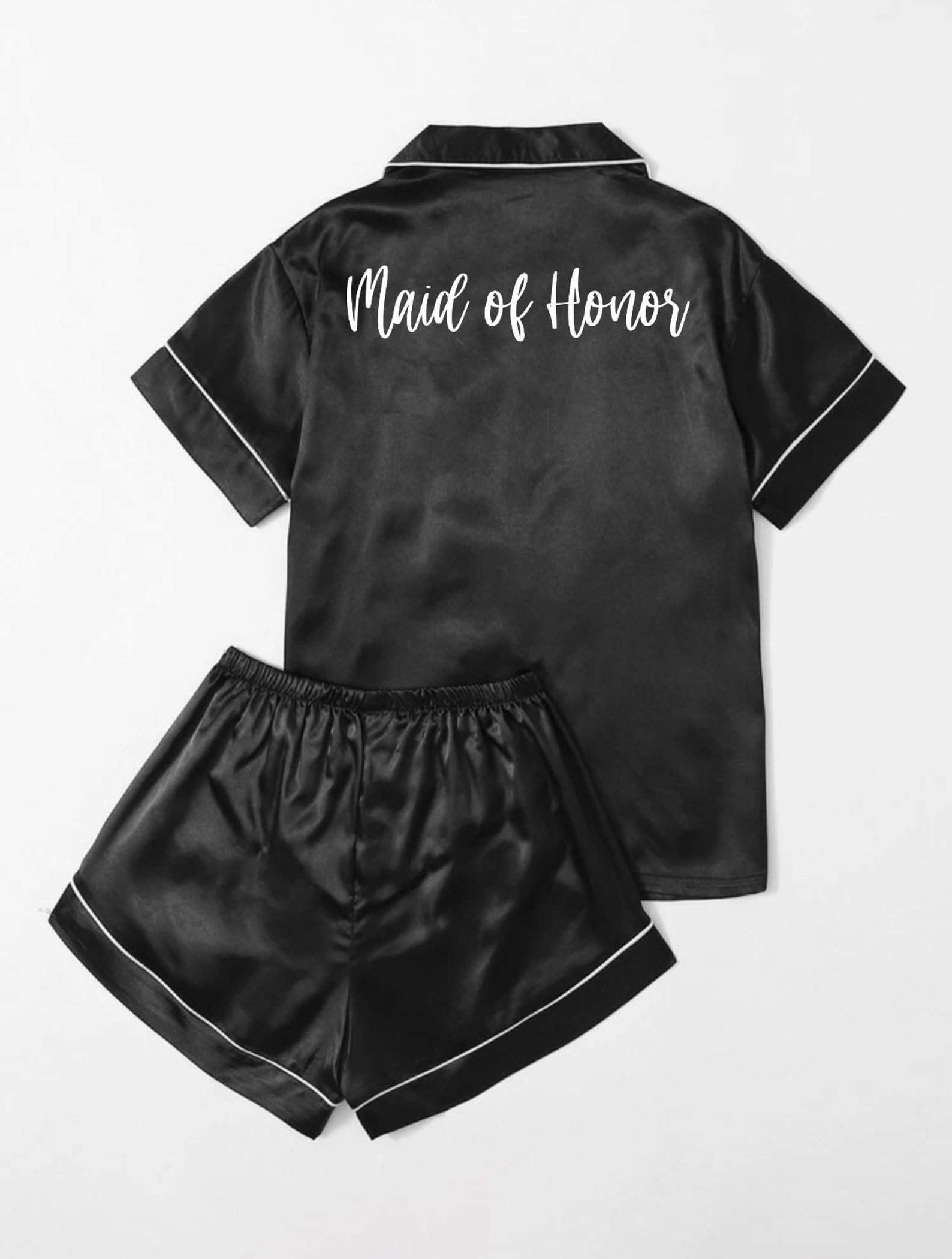 Black Bridal Party Pajama Set Custom Satin Pajama Set Shorts Etsy