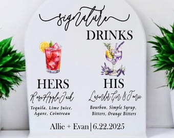 Signature Drink Sign Wedding Cocktail Menu Wedding Drink Sign His and Her favorite  Drinks Bride and Groom Drink Sign wedding Bar menu sign