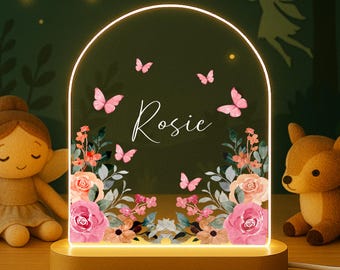 Personalized Floral Nursery Night Light: Baby Girl Gift, LED Decor