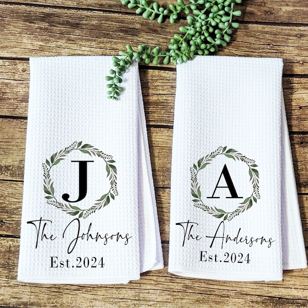 Last name kitchen towels personalized Custom Dish Towel Last name tea Towel with family name Kitchen decor Towels Bridal shower bride gift