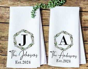 Last name kitchen towels personalized Custom Dish Towel Last name tea Towel with family name Kitchen decor Towels Bridal shower bride gift