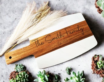 Engraved Marble Wood Charcuterie Board: Personalized Newlywed Gift