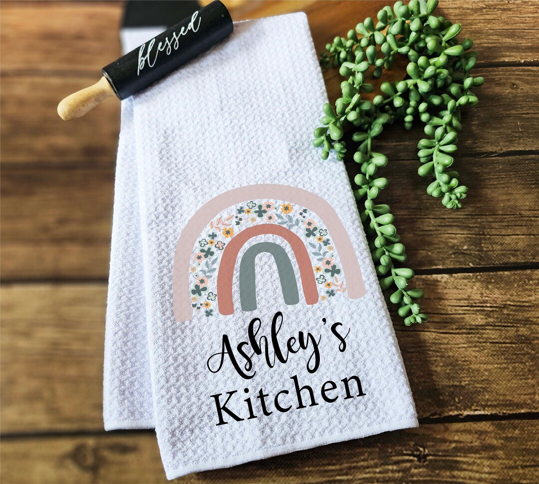 Personalized Rainbow Kitchen Towel Custom Dish Towel Tea Towel Name ...