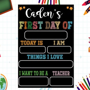 Personalized First Day of School Chalkboard Sign: Reusable Kindergarten Photo Prop