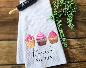 Personalized Waffle Weave Kitchen Towel: Custom Tea Towel, Bridal Shower Gift