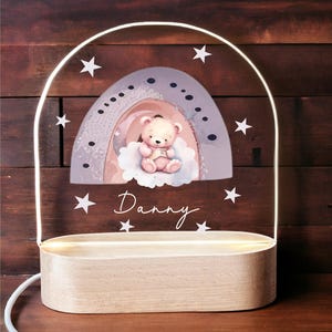 Personalized Teddy Bear Night Light: Custom Nursery Decor, Baby Boy Gift