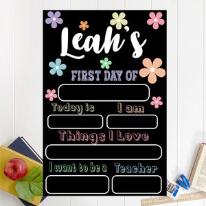 Floral First Day of School Chalkboard Sign: Reusable Custom Keepsake