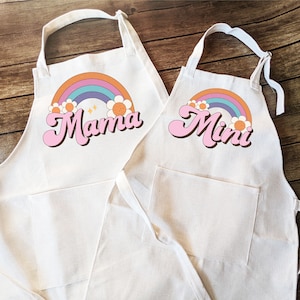 Mama Mini Apron Set: Matching Rainbow Baking Aprons