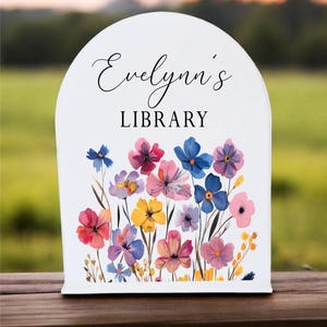 Personalized Home Library Sign: Floral Bookshelf Decor, Reader Gift