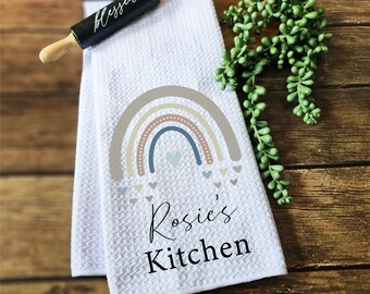 Personalized Kitchen Towel: Custom Waffle Weave Tea Towel, Bridal Shower Gift