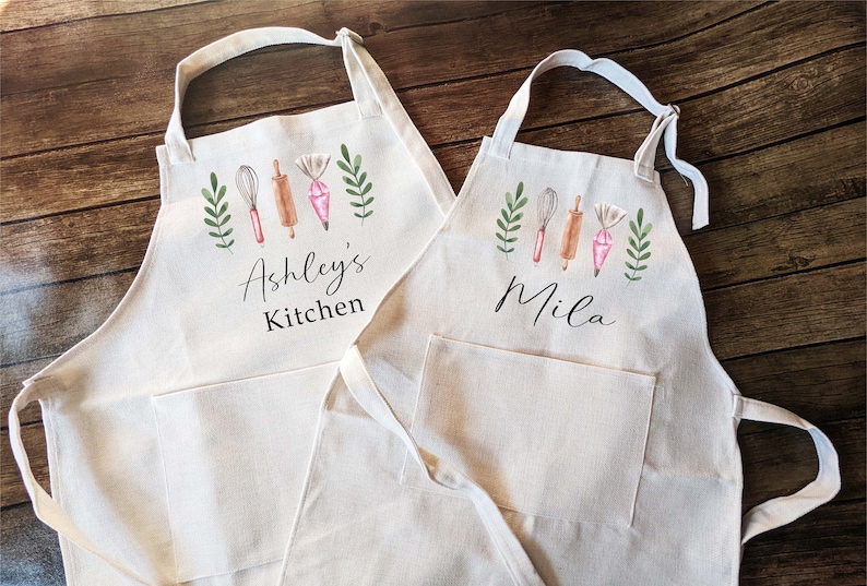 Personalized aprons Adult and kids Mommy daughter matching baking apron Mom Son Matching aprons Family matching apron Cooking Apron image 1