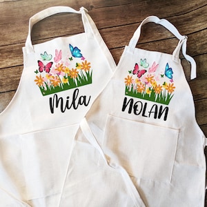 Personalized Butterfly Kids Apron with Pocket: Custom Baking Gift