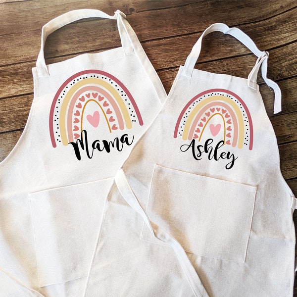 Personalized Rainbow kids apron with Pocket and adjustable strap | Custom kids apron | Toddler Kids Personalized Baking apron Gift