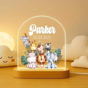 Lámpara de safari de animales personalizada para habitación infantil, luz LED con nombre personalizado, regalo para niña, regalo para recién nacido, regalo de cumpleaños para niño pequeño con nombre