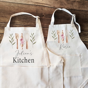 Personalized kitchen aprons Adult and kids| Mommy daughter matching baking apron | Custom baking Cooking apron with pockets adjustable Strap