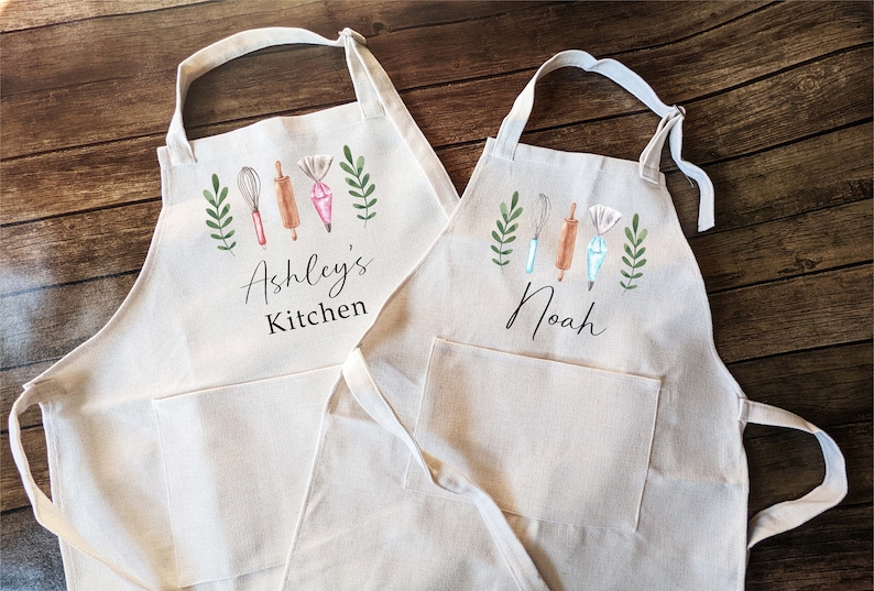 Personalized aprons Adult and kids Mommy daughter matching baking apron Mom Son Matching aprons Family matching apron Cooking Apron image 2