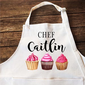 Personalized Cupcake Kids Apron: Cupcake Baking Aprons, Custom Name Gift