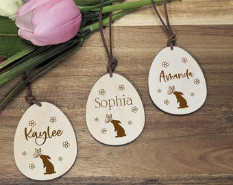 Engraved Easter Egg Name Tag: Custom Bunny Basket Tag