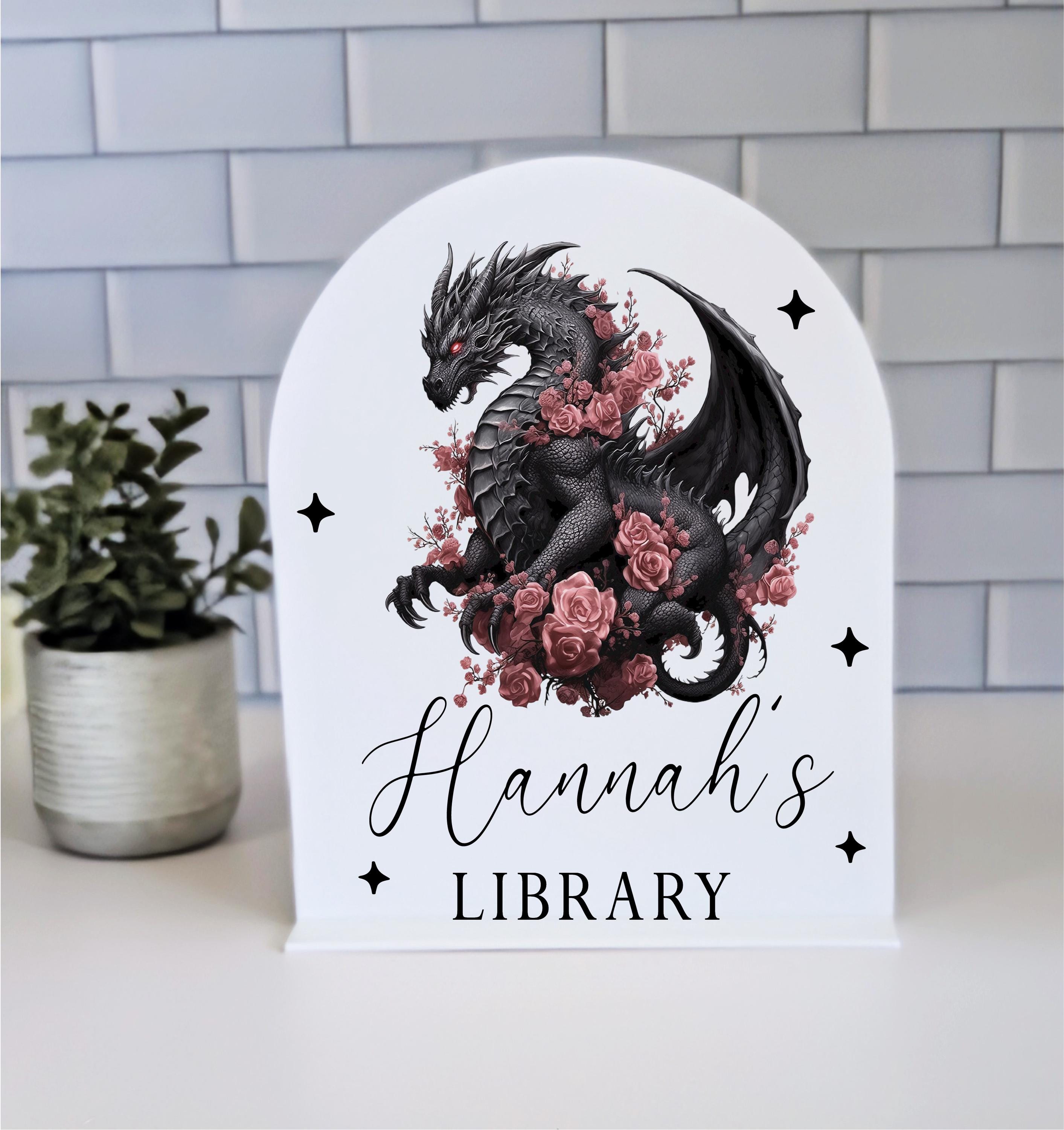 Rpg Library Sign Personalized Dragon Library Sign: Floral Fantasy Bookshelf Decor - Etsy