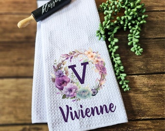 Personalized Monogram Waffle Weave Kitchen Towel: Bridal Shower Gift