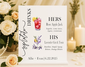 Personalized Signature Drink Sign: Acrylic Wedding Bar Menu