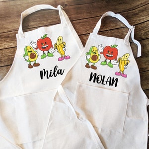 Personalized funny avocado Kids Linen Apron with Pocket: Custom Baking Apron