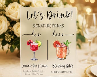 Wedding Signature Drink Sign – His and Hers Cocktail Menu Bar Sign, Personalized Signature Cocktails, Reception Bar Décor