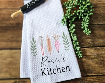 Personalized Waffle Weave Kitchen Towel: Custom Name Tea Towel