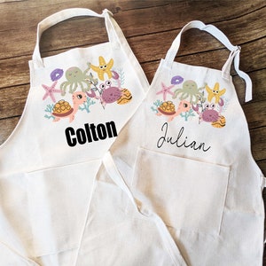 Personalized Ocean Apron for kids birthday gift for kid with Pocket Personalized apron Custom Baking aprons kitchen apron Kids gift apron