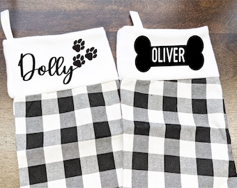 Personalized Buffalo Plaid Pet Christmas Stocking: Burlap Paw & Bone