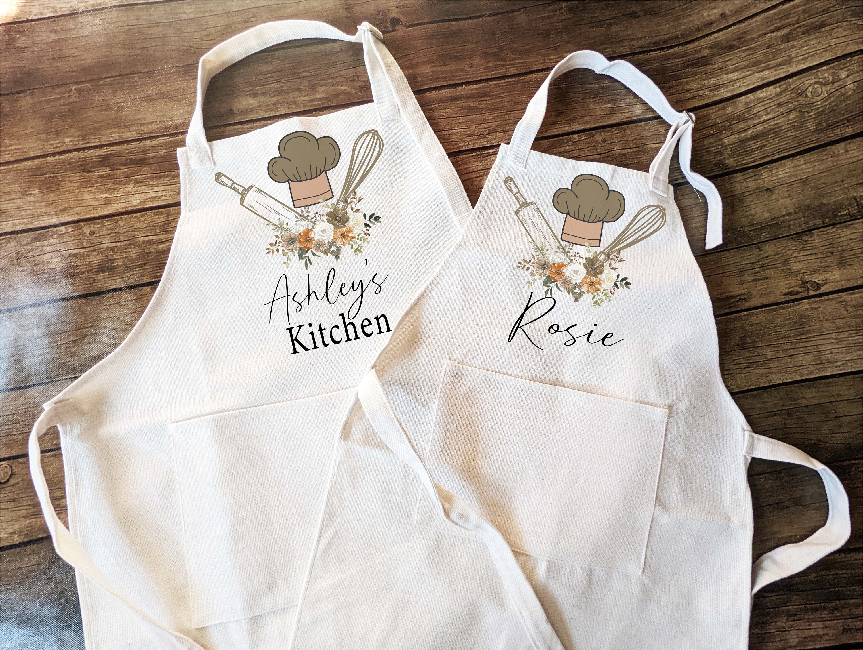 Personalized Mommy and Me Aprons, Matching Mother Daughter Apron Set,  Toddler Girls Apron, Apron for Mom, Pink Apron for Women With Pockets 