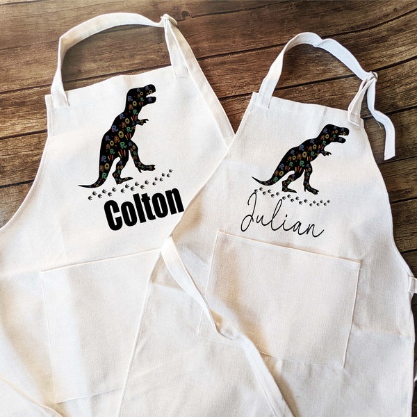 Personalized dinosaur boys apron with Pocket and adjustable strap Custom kids apron Gift Baking apron Boys baker apron Birthday gift aprons