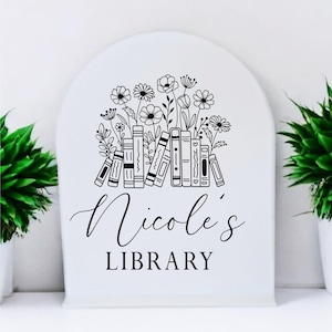Personalized Library Sign: Floral Bookshelf Decor, Book Lover Gift