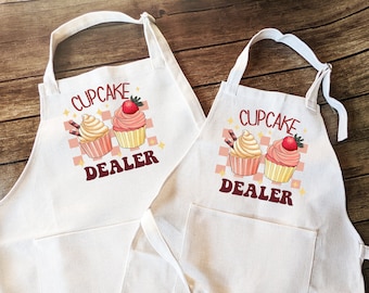 Cup cake dealer Apron Funny apron for women gift for mom Retro baking  kitchen linen apron with cupcake Baking women funny gift apron