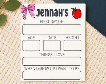 Personalized First Day of School Sign: Reusable Photo Prop