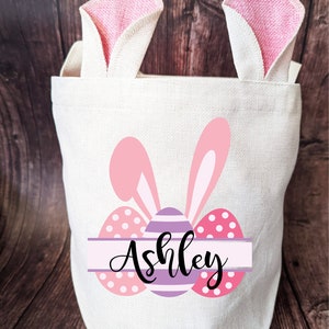 Personalized Easter basket  | Custom kids Easter bunny Egg hunt Bags | Easter Egg split name bag