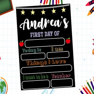 Personalized First Day of School Chalkboard Sign: Reusable Custom Name Sign