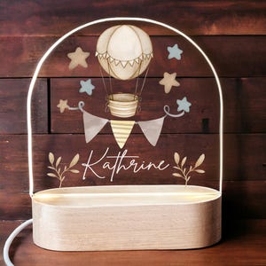 Personalized Hot Air Balloon LED Nursery Light: Custom Name Kids Room Decor
