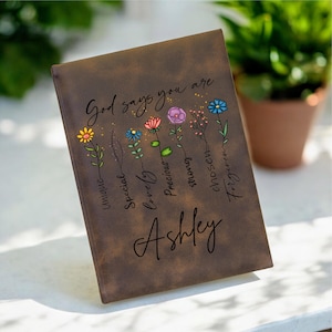 Personalized Faith Journal | God Says You Are Notebook | Custom Christian Gift for Her | Floral Leather Prayer Journal | Name Journal