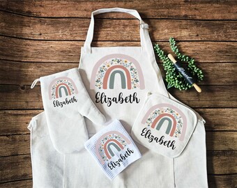 Custom Rainbow Apron for women with pocket Custom grandma Christmas Gift Kitchen gift mom Personalized Wedding gift friend Housewarming gift