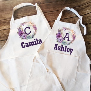 Personalized Initial Kids Apron: Floral Initial, Baking Gift