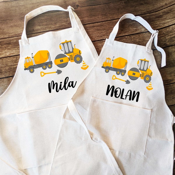 Personalized kids apron with Pocket and adjustable strap Custom truck kids apron Gift Baking apron Boys baker apron Birthday gift aprons