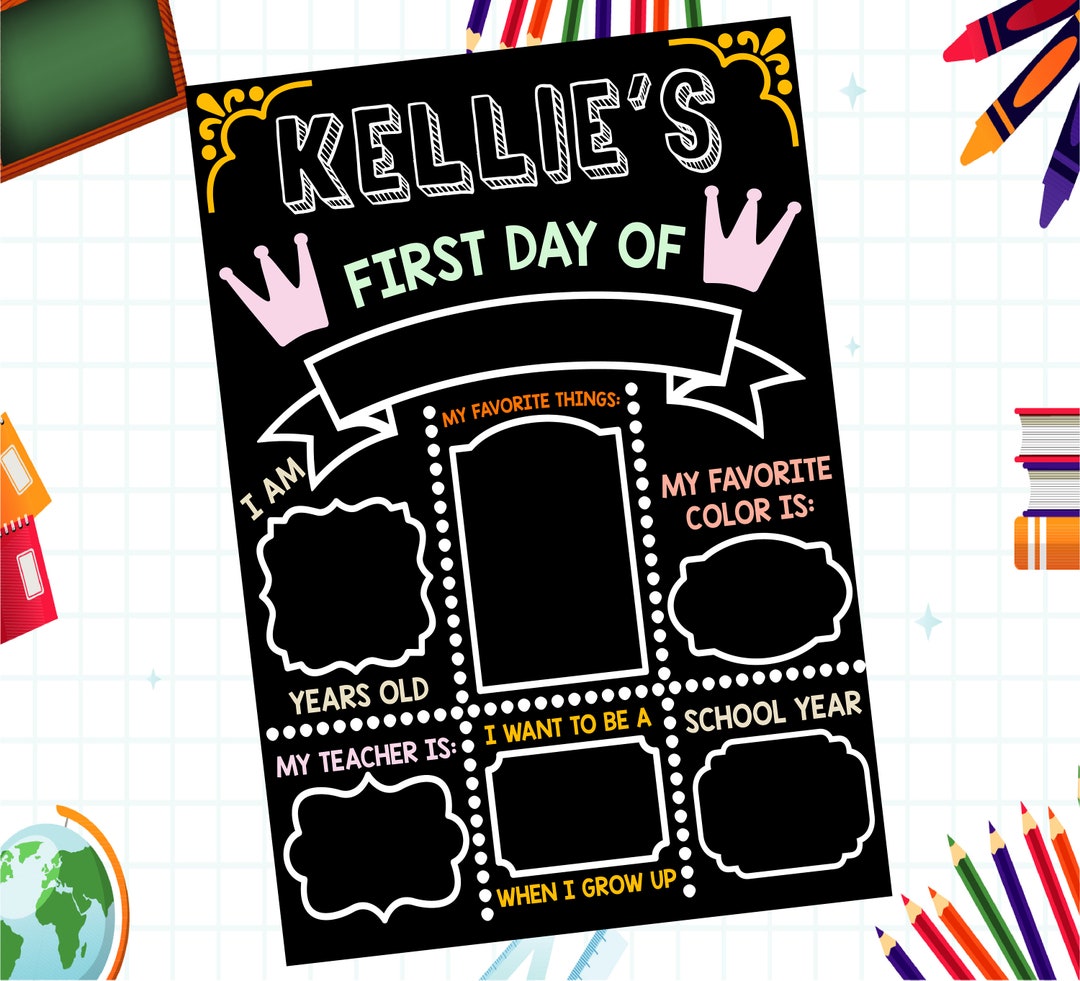 Princess First Day School Sign Personalized First Day of School Sign ...